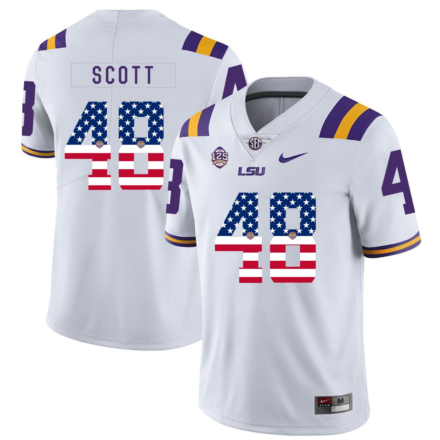 Men LSU Tigers 48 Scott White Flag Customized NCAA Jerseys